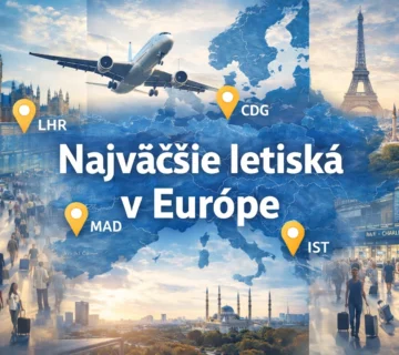 Najväčšie letiská v Európe – mapa Európy s označenými letiskami LHR, CDG, MAD a IST